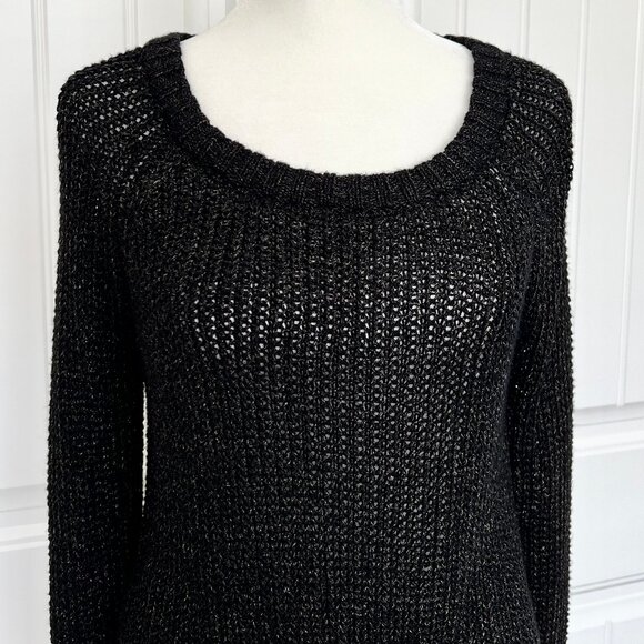Heather by Bordeaux Black w/ Metallic Gold Flecks Loose Knit Round Neck Sweater - Picture 2 of 9